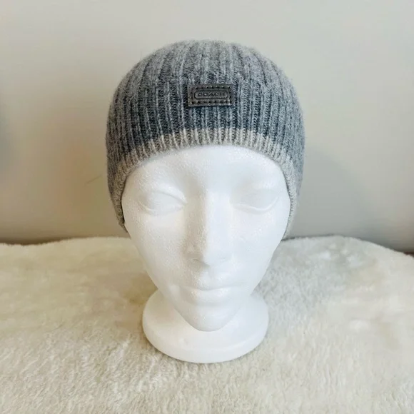 Coach Ribbed Knit Gray Beanie - Picture 2 of 8